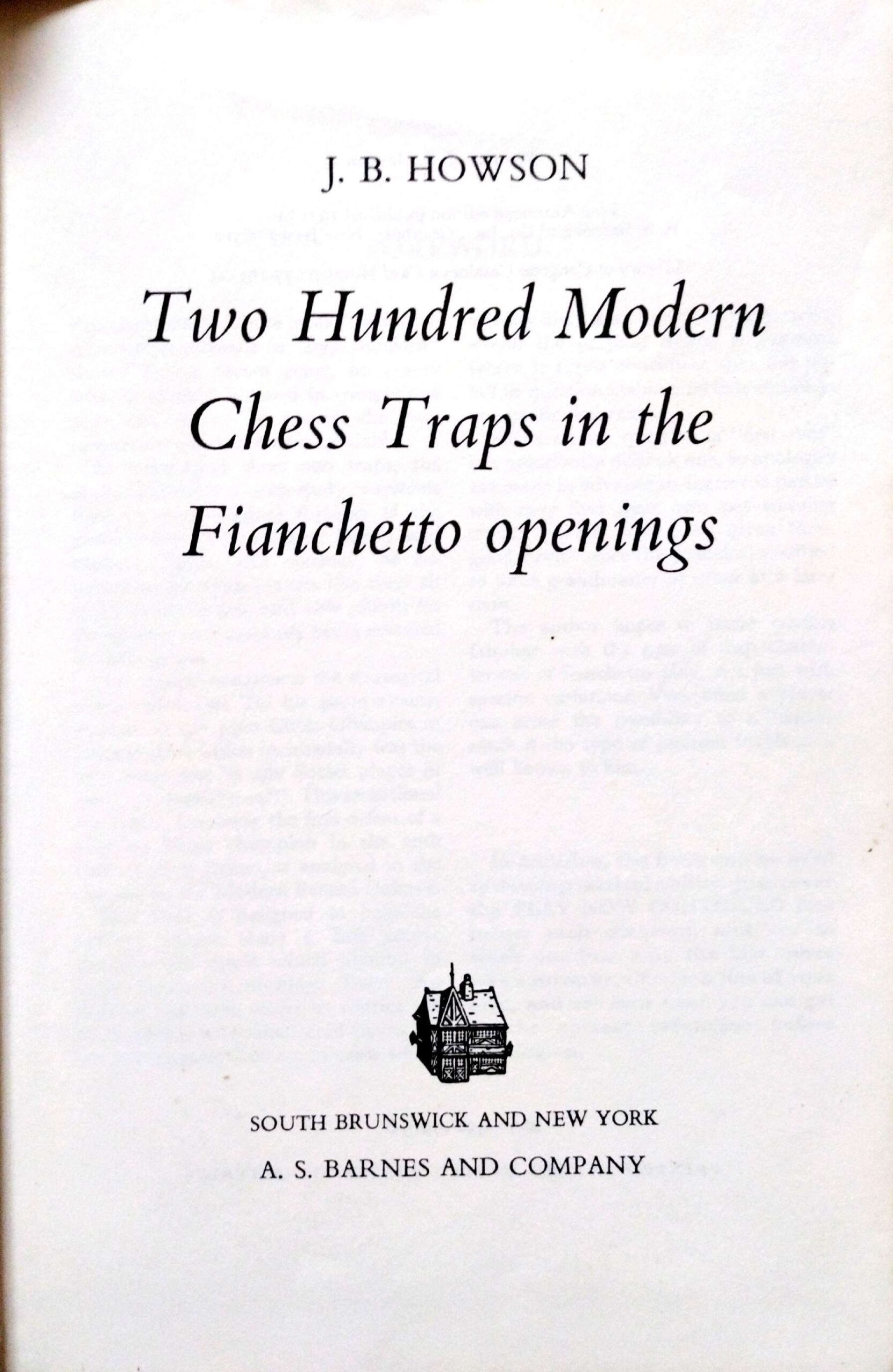 Two Hundred Modern Chess Traps in the Fianchetto Openings by J. B. Howson